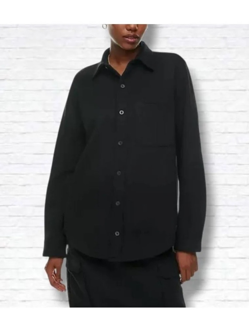 Aritzia Tna Cozy Fleece Boyfriend Shirt Jacket Size M Oversized Shacket Black